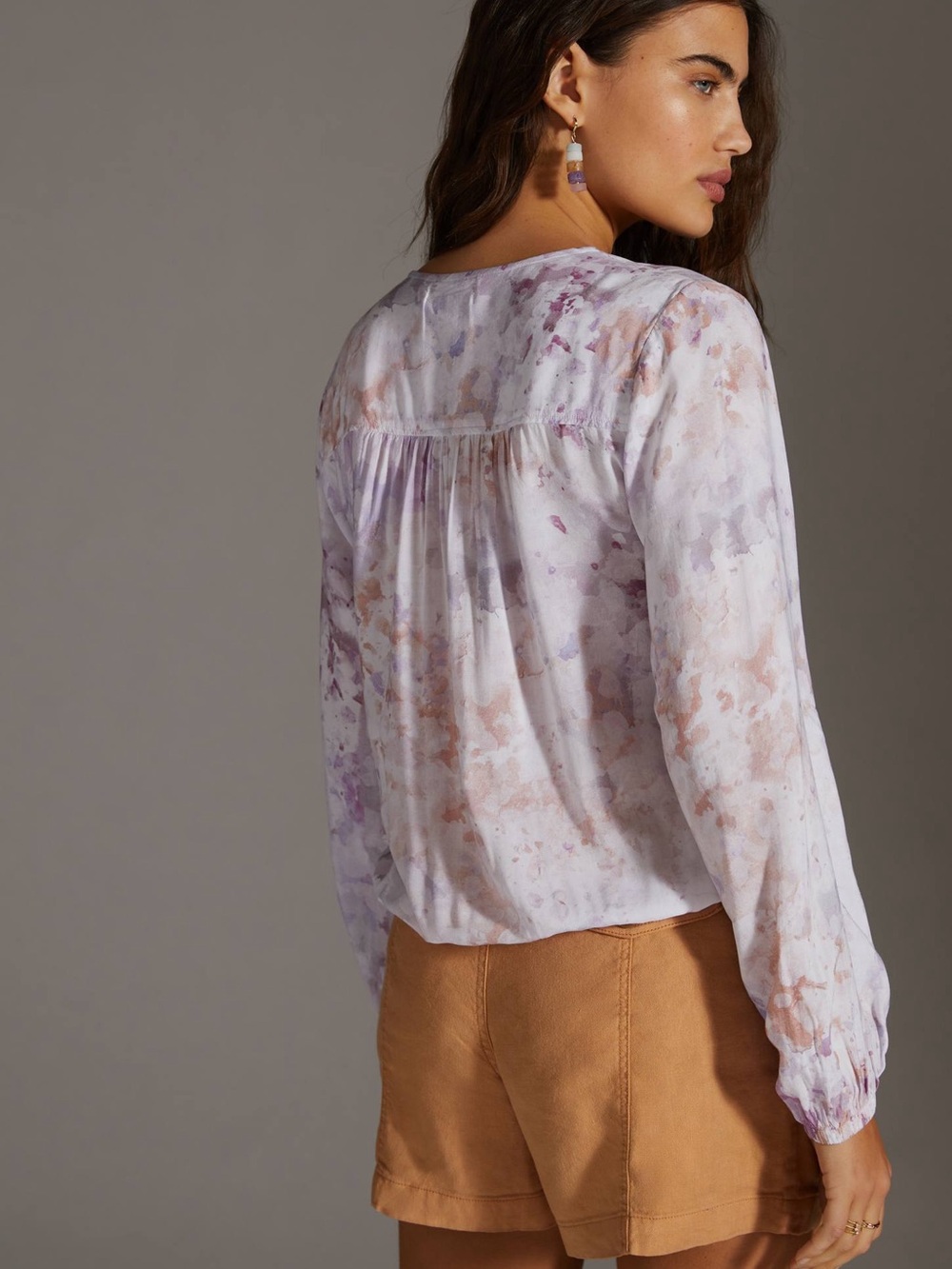 Anthropologie Cloth & Stone Tie-Dye Blouse Purple Pink Boho Size M - Picture 3 of 13